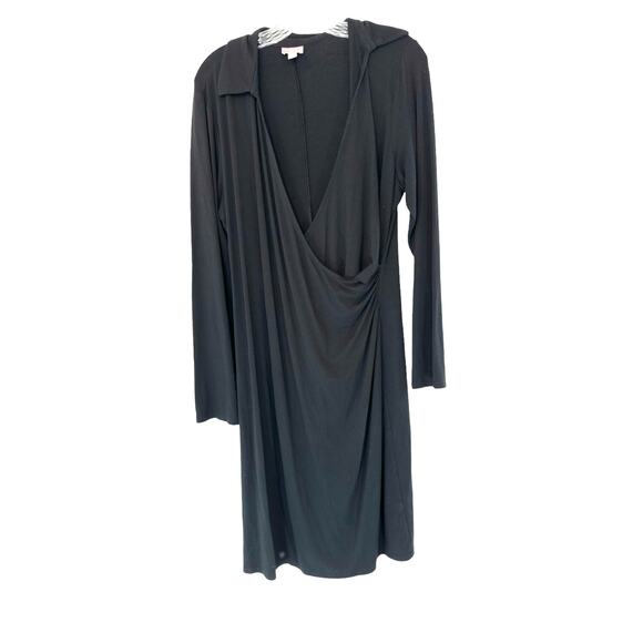 J. Jill Black Dress Collared Office Stretch Long Sleeve Faux Wrap Work Large - Picture 1 of 10